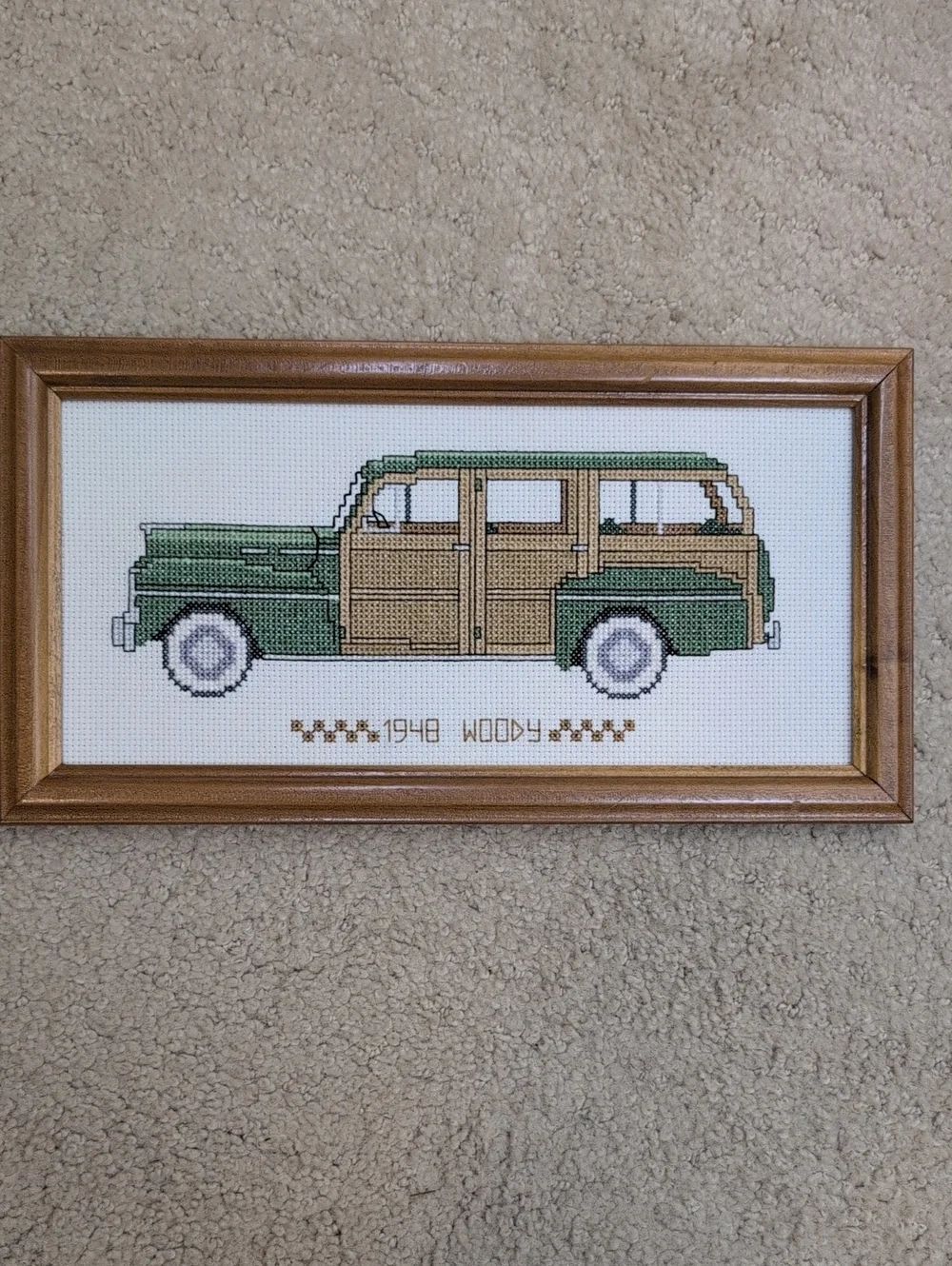 Handmade Embroidered Cross-stitch 1948 Woody Car Framed Wall Art Classic